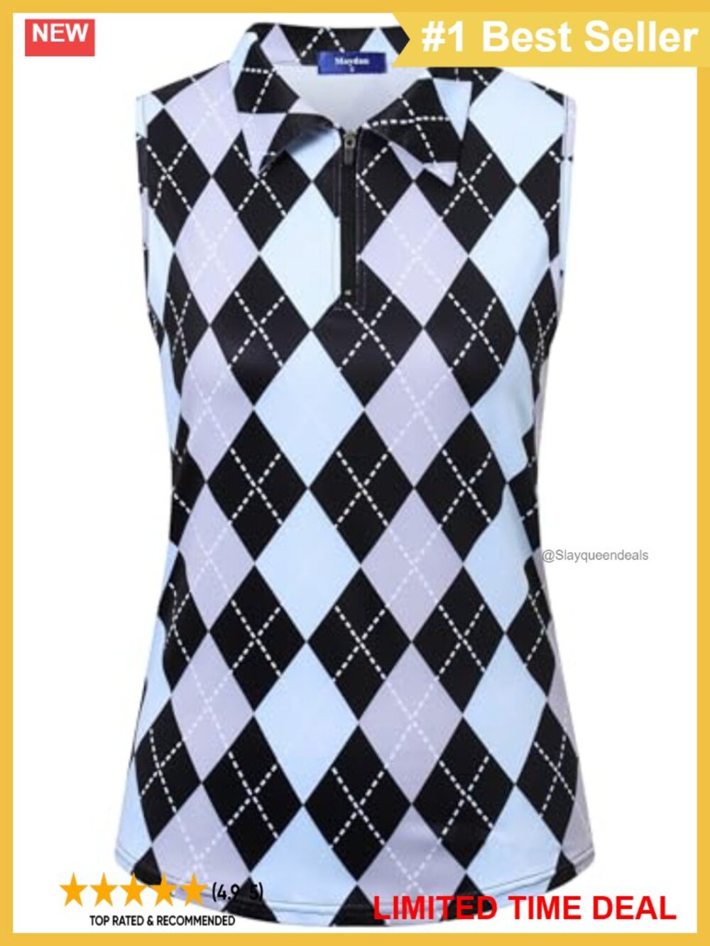 Womens Golf Polo Sleeveless Zip Up Moisture Wicking Athletic Tank Top